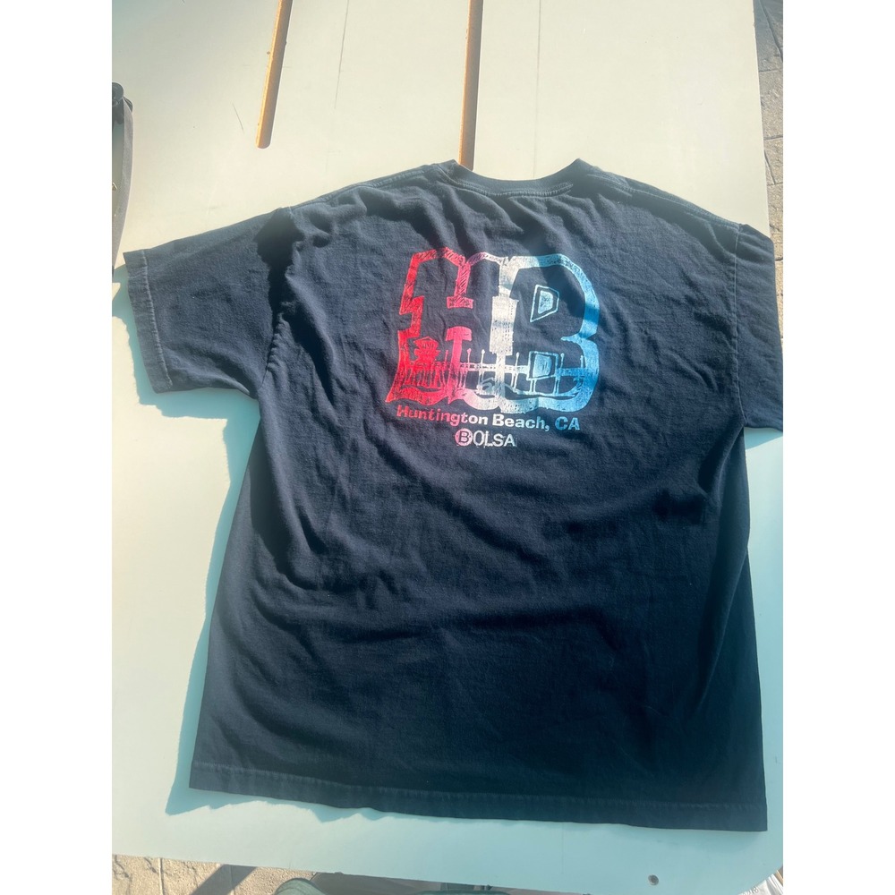 Huntington Beach Bolsa T-Shirt Mens x Large Black HB CA Graphic Short Sleeve Tee